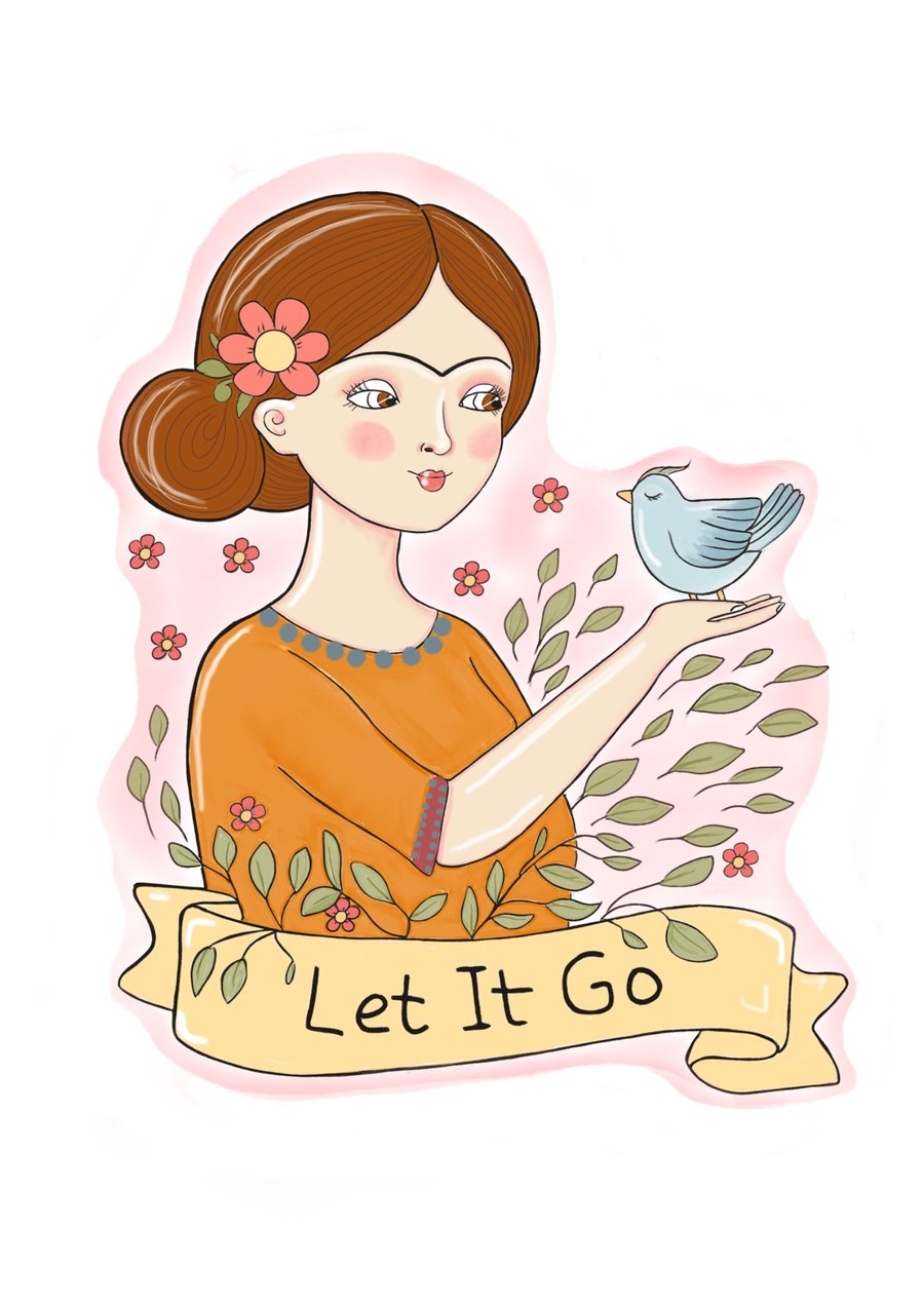 Let it go sticker- Healing Affirmation Illustration, Mindfulness gift,Positive