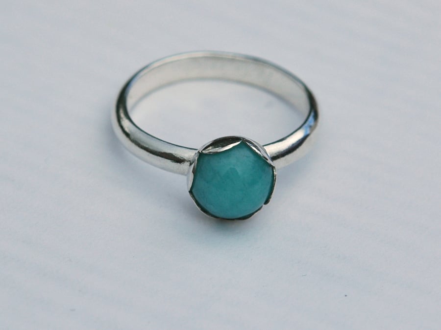 Peruvian Amazonite Ring with Sterling Silver, Hallmarked, size Q 
