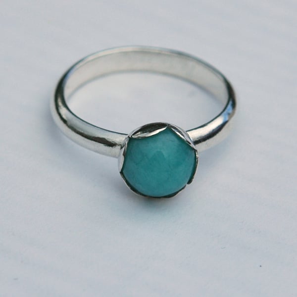 Peruvian Amazonite Ring with Sterling Silver, Hallmarked, size Q 