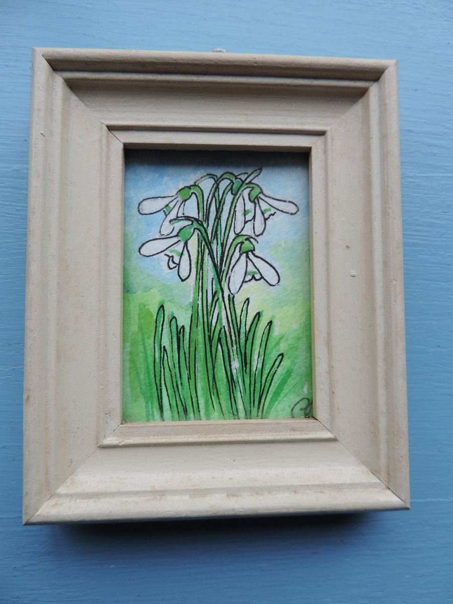 ACEO Snowdrops Galanthus watercolour Framed