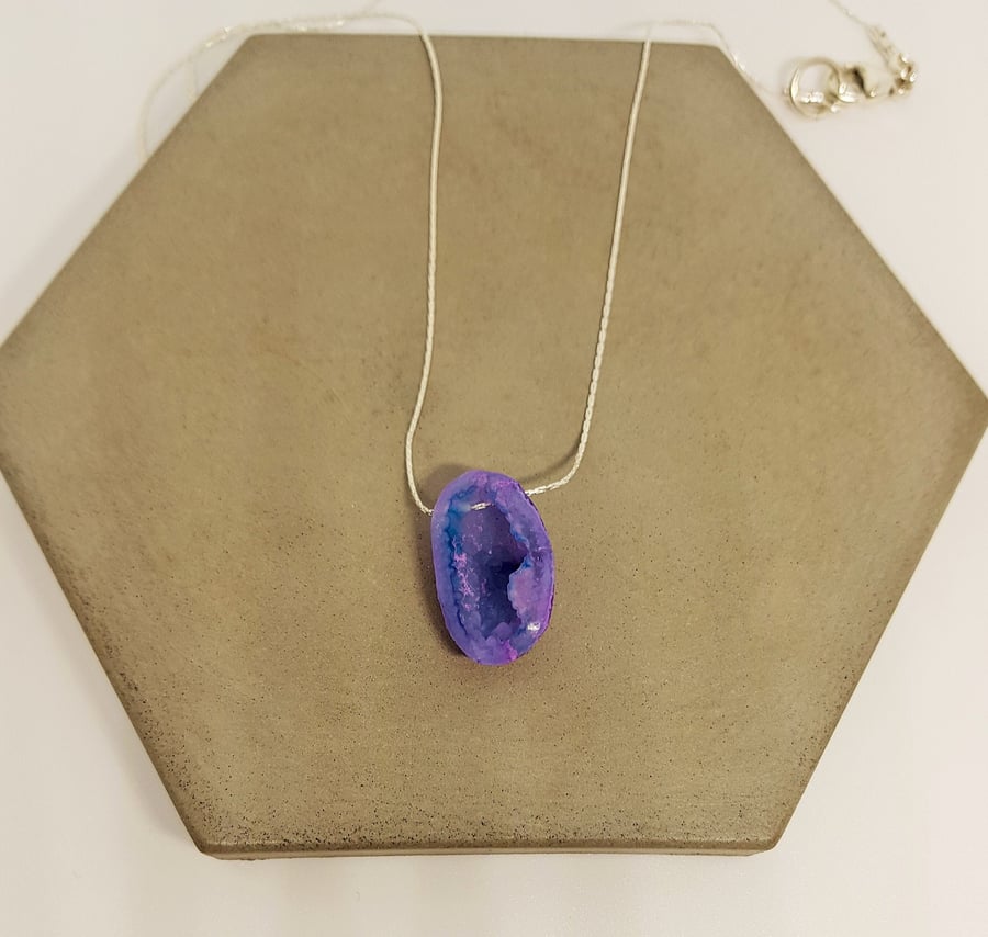 Purple Druzy Cavern Sterling Silver Statement Pendant Necklace