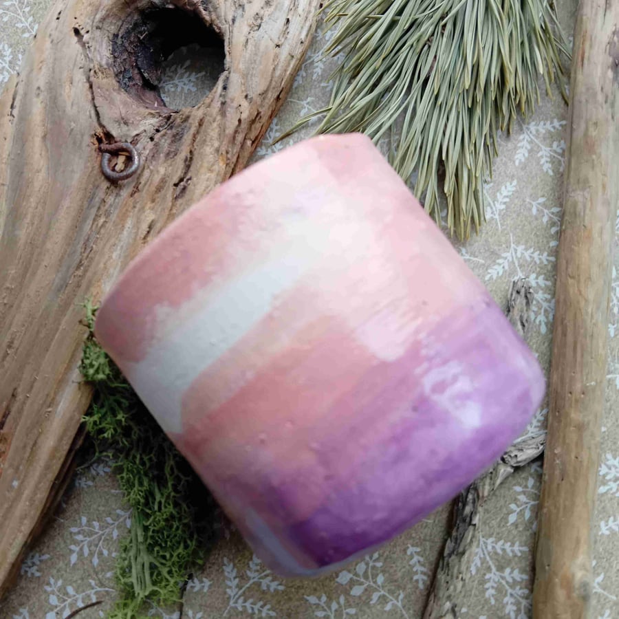 Small rustic mug,tea cup, water colour design peach purple no10 (no handle)