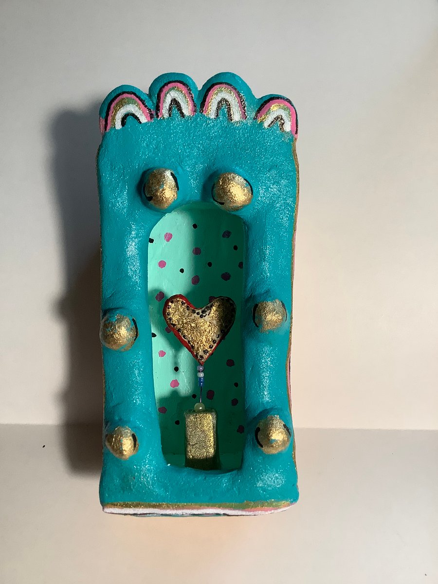 Papier-mâché love shrine. Hearts. Valentines. Gift. Sculpture. 