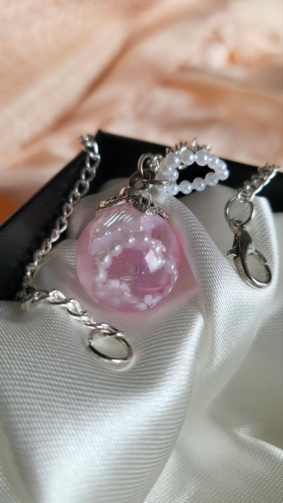 Cute Pink Aesthetic Resin Ball Necklace 