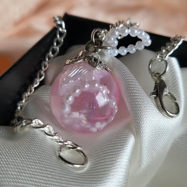 Cute Pink Aesthetic Resin Ball Necklace 