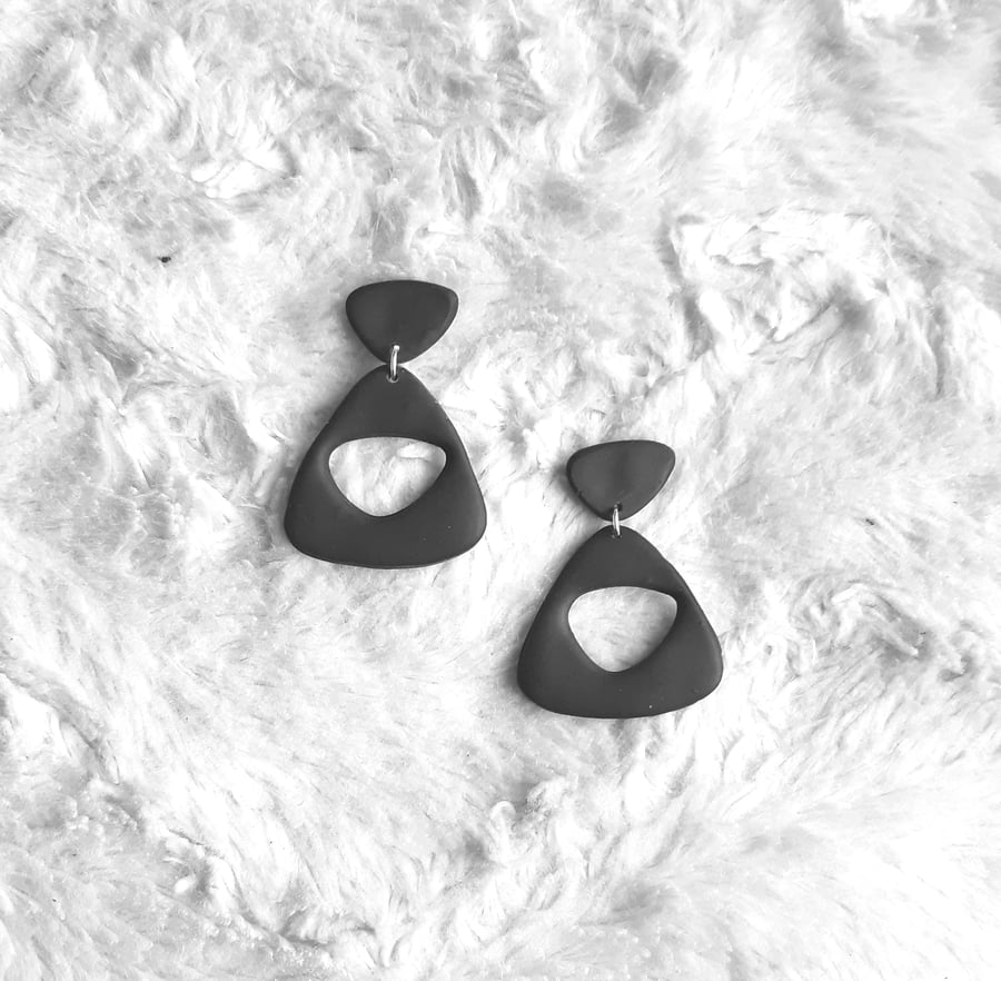 Black pebble hoops, Polymer clay earrings,  Retro dangles, Contemporary earring