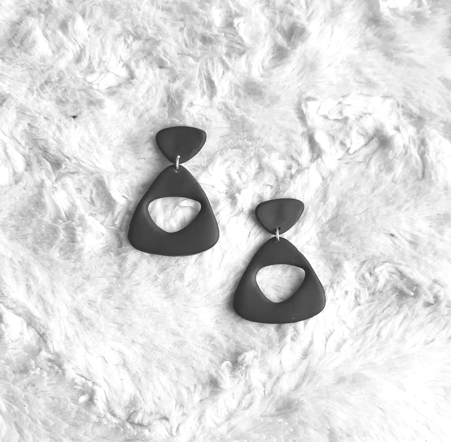 Black pebble hoops, Polymer clay earrings,  Retro dangles, Contemporary earring