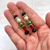 Nutcracker soldier glass pearl and diamante crystal dangle earrings festive