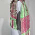 Handwoven LongWool Scarf In Light Greens And A Mix Of Pinks.