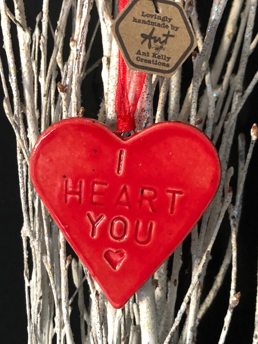 I HEART YOU glossy red heart hanging decoration - large