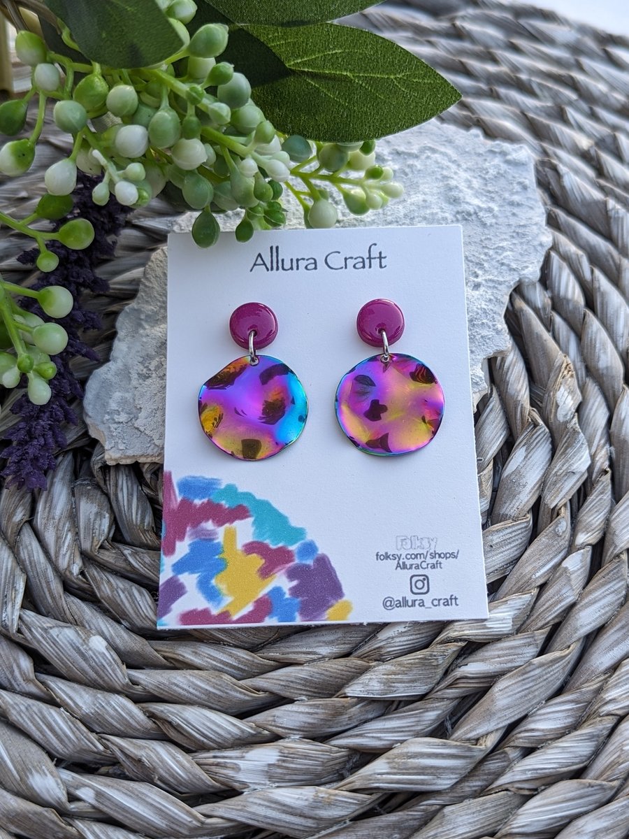 Petrol Rainbow Ripple Earrings