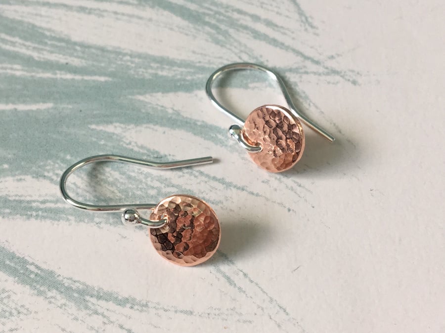 Minimalist Round Copper Earrings,Copper Dangle Earrings, Circle Earrings