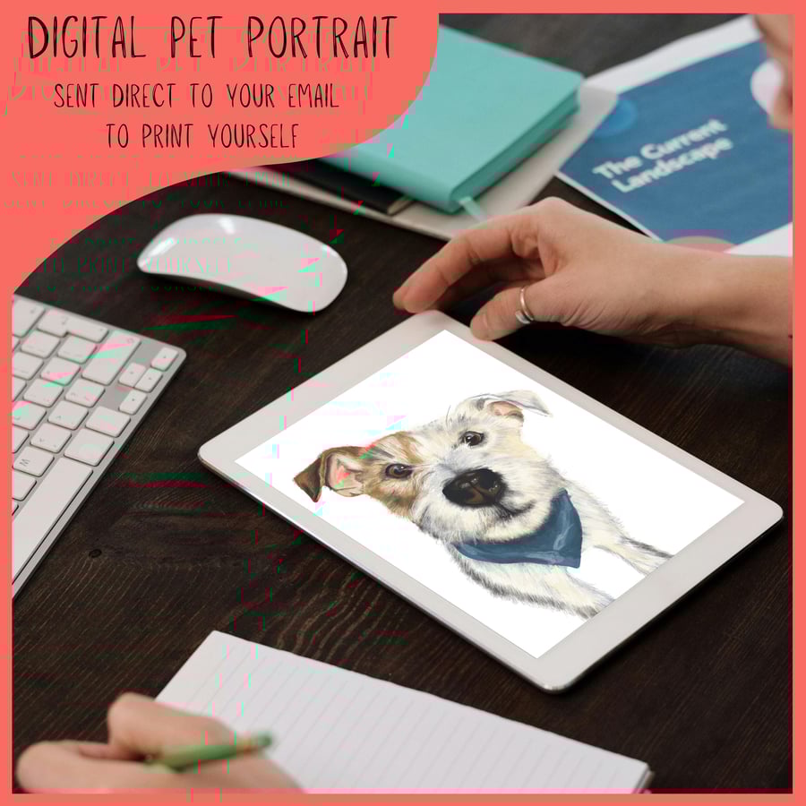 Digital pet portrait - from photo - Personalised hand-drawn Digital file ONLY