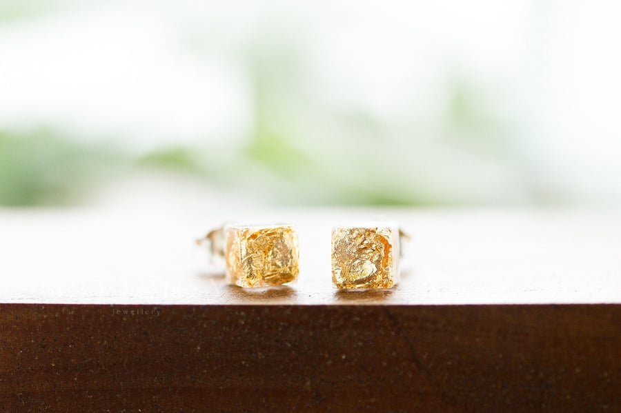 Geometric Earrings Gold Earrings Cube Studs Boho Earrings Boho Jewellery Gifts f