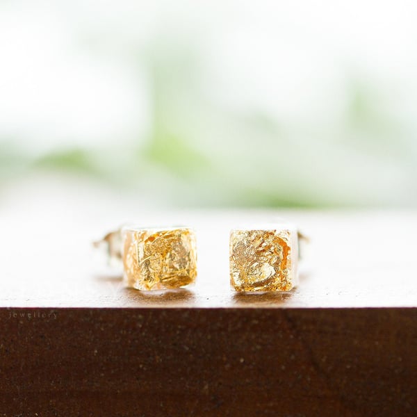 Geometric Earrings Gold Earrings Cube Studs Boho Earrings Boho Jewellery Gifts f