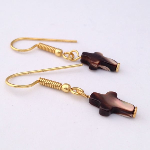 Chocolate Shell Cross Earrings