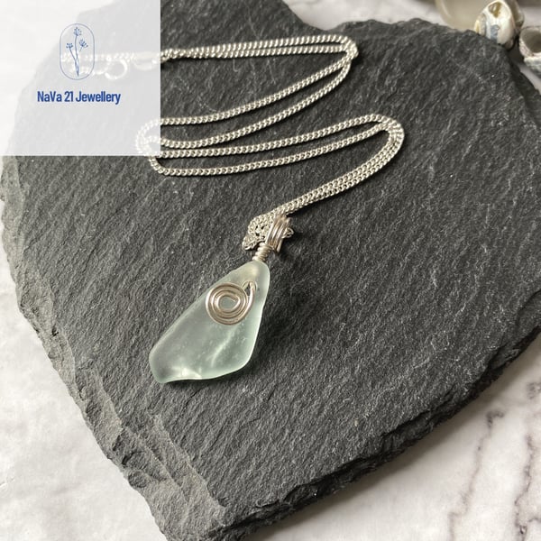 Sea foam green Sea glass pendant Ref:SFGP-250222