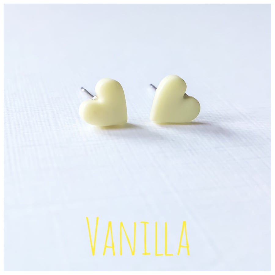 tiny Pastel Coloured Heart Studs, Vanilla, Minimalist, Everyday Jewellery