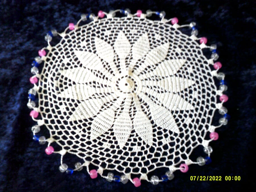 Crochet Jug Cover with Pink, Blue & Clear Beads