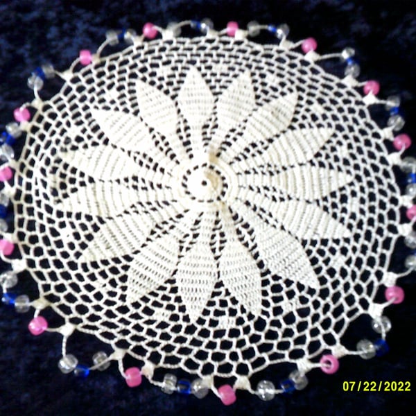 Crochet Jug Cover with Pink, Blue & Clear Beads