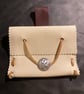 Small Pouch - Ivory White Leather Medieval Style - Ribbon button FREE SHIP - Image 1
