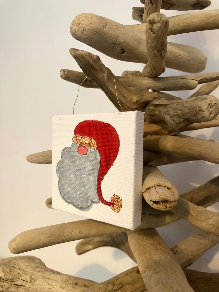 Father Christmas Miniature Canvas Decoration 