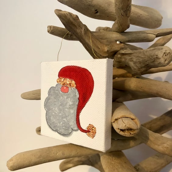 Father Christmas Miniature Canvas Decoration 