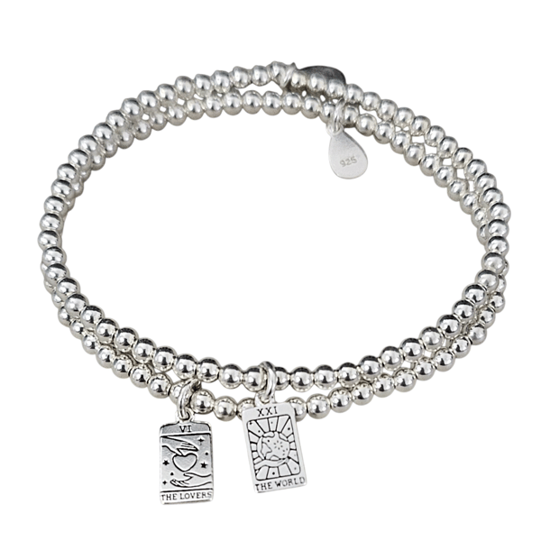 Sterling Silver Tarot Card Charm Stretch Bracelet 925