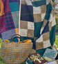Patchwork Quilt in Green, Blue, Grey & Yellow Vintage Tweeds, Handmade in Wales - Image 3