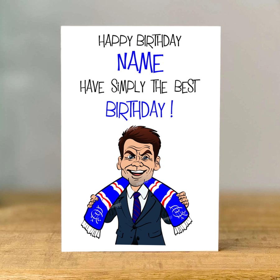 Personalised, Danny Rohl, rangers, Birthday Football Greeting Card ,Coach, Team,