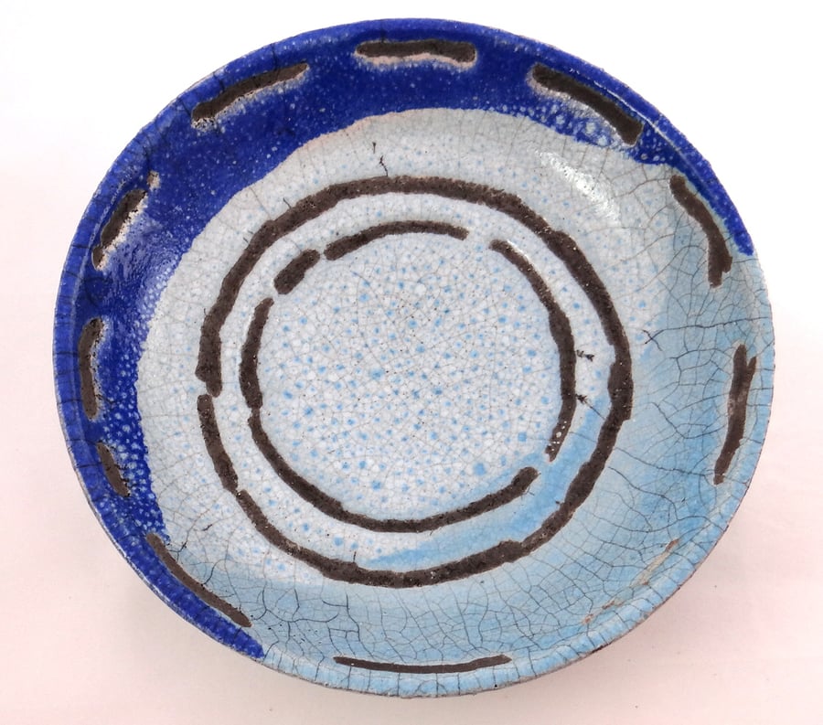 Blue raku dish - handmade pottery