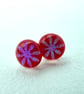 Red Fused Glass Flower Stud Earrings - Image 3