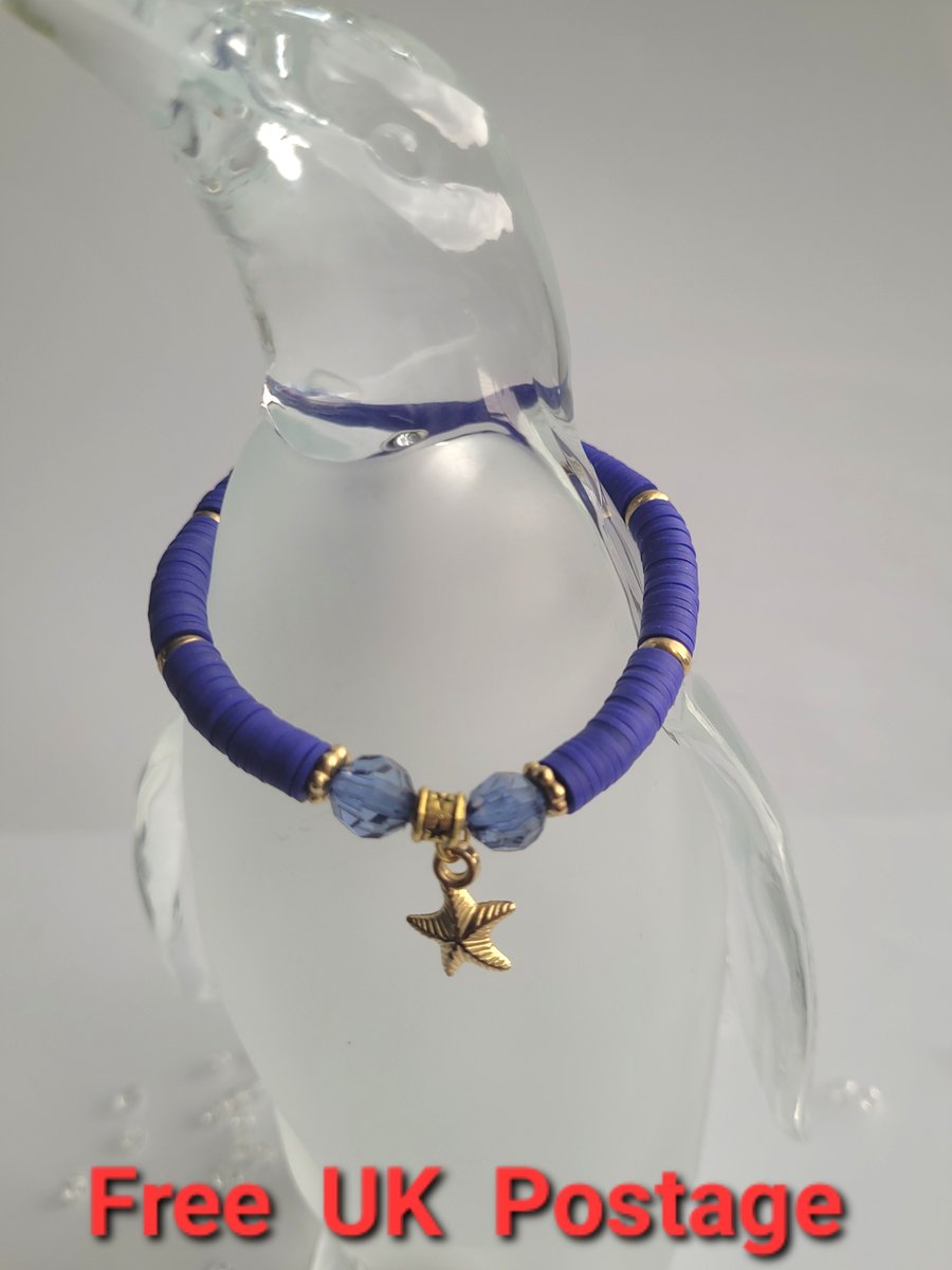 Navy polymer clay bead bracelet perfect for festivals or holidays