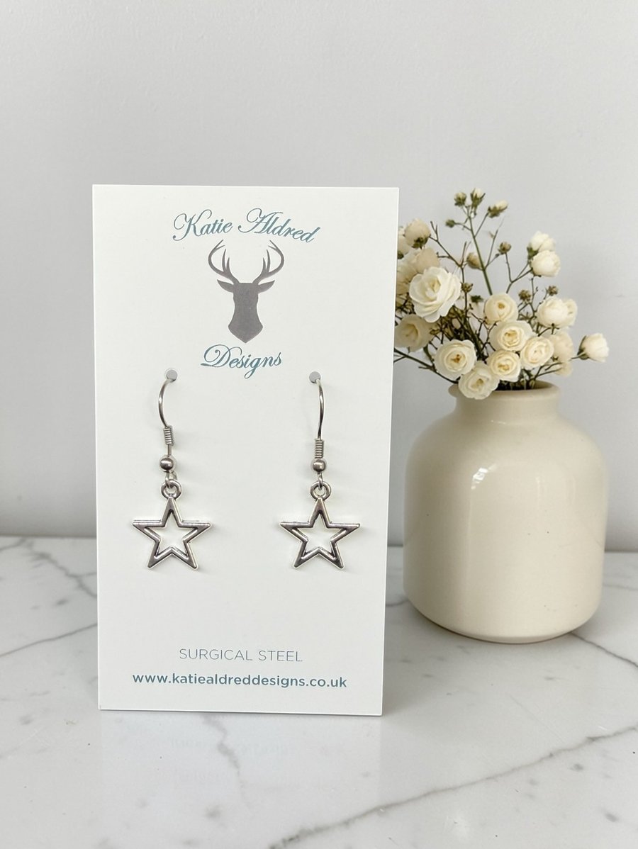 Charm Earrings - Silver Star Outline