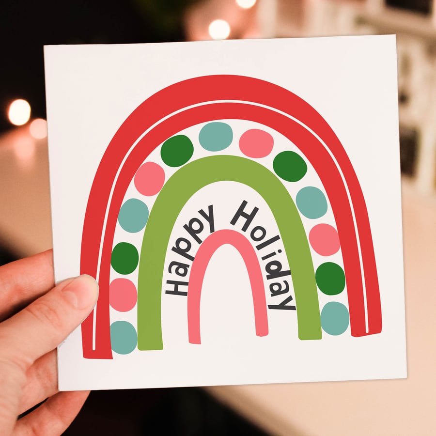 Rainbow Christmas card: Happy Holiday
