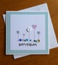 Birthday Card - Flowers, Hearts and Sequins - Turquoise and Pink - Image 1