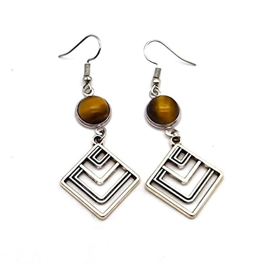 Brown Tiger's Eye Geometric Shaped Earrings- Diamonds- Rings- Hearts