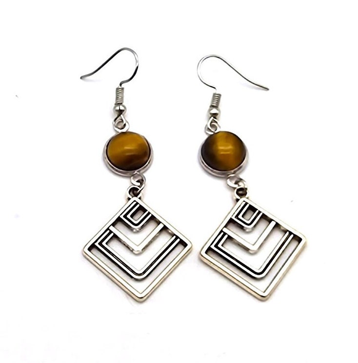 Brown Tiger's Eye Geometric Shaped Earrings- Diamonds- Rings- Hearts