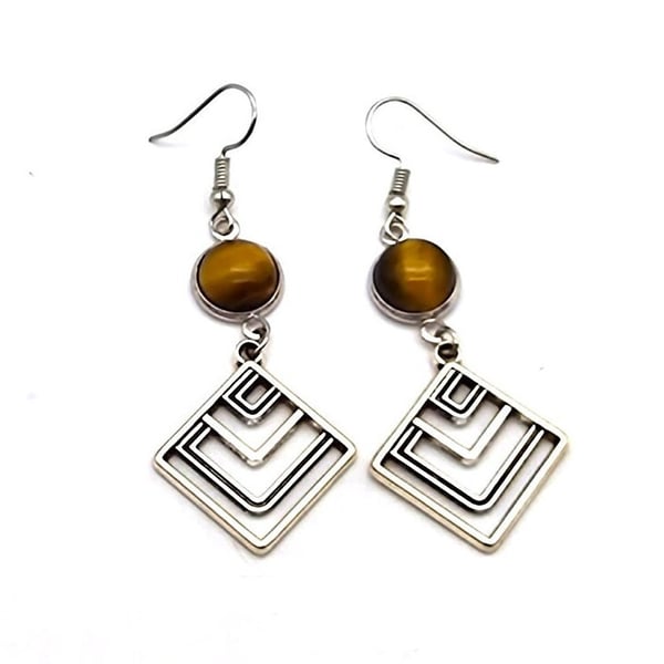 Brown Tiger's Eye Geometric Shaped Earrings- Diamonds- Rings- Hearts
