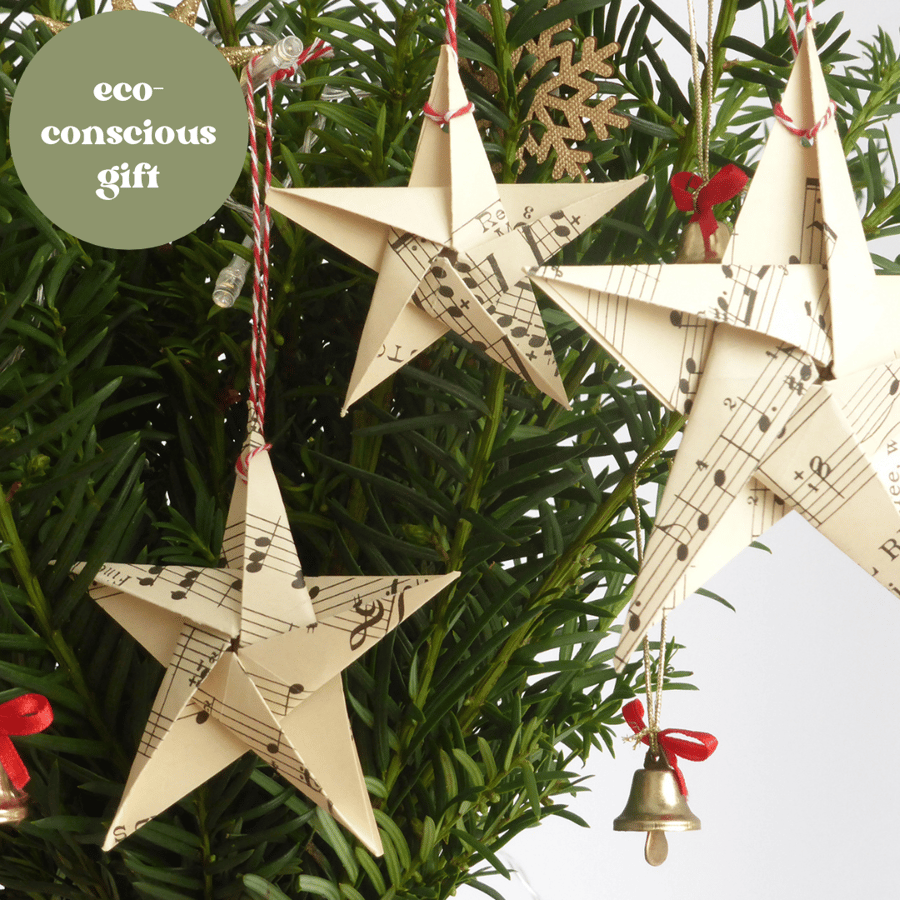 Oragami star set made with musical notes paper