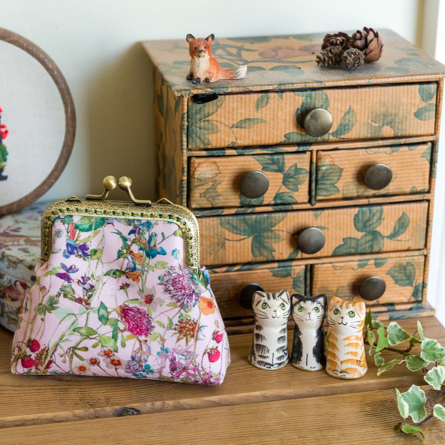 Purse made with wild flower print Liberty Lawn and green lining