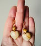 Caramel Amazonite Heart & Tiger Eye Gold Sterling Silver Huggie Drop Earring - Image 3