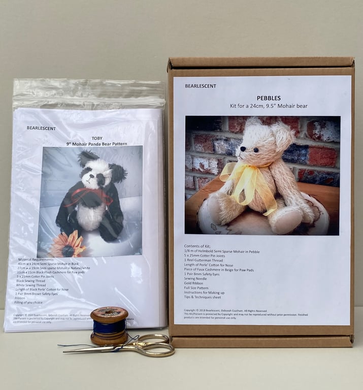 Mohair Teddy bear sewing kit, panda bear sewing pattern, craft making kit 