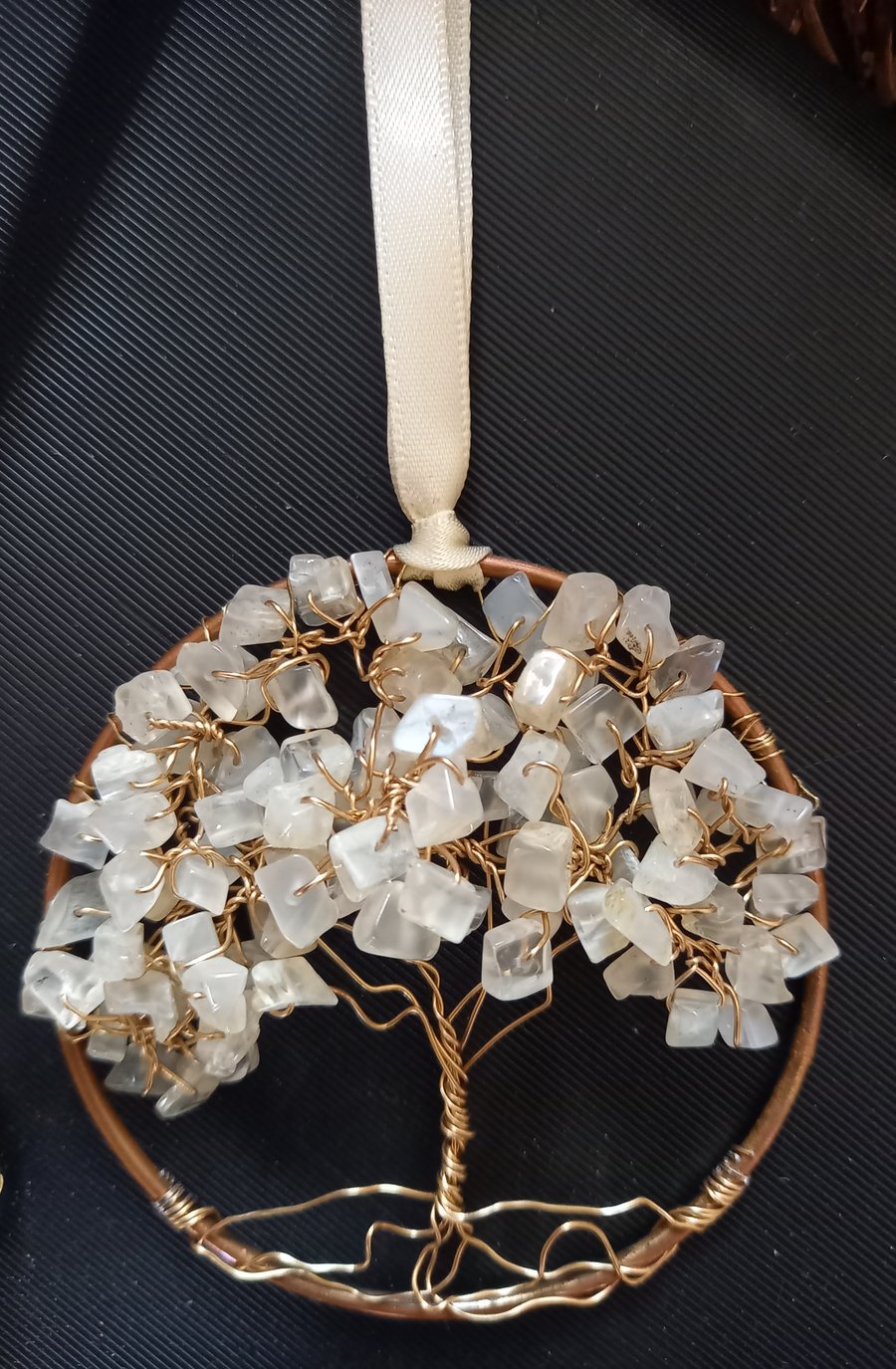  Moonstone Crystal tree of life bangle hangers on a ribbon 