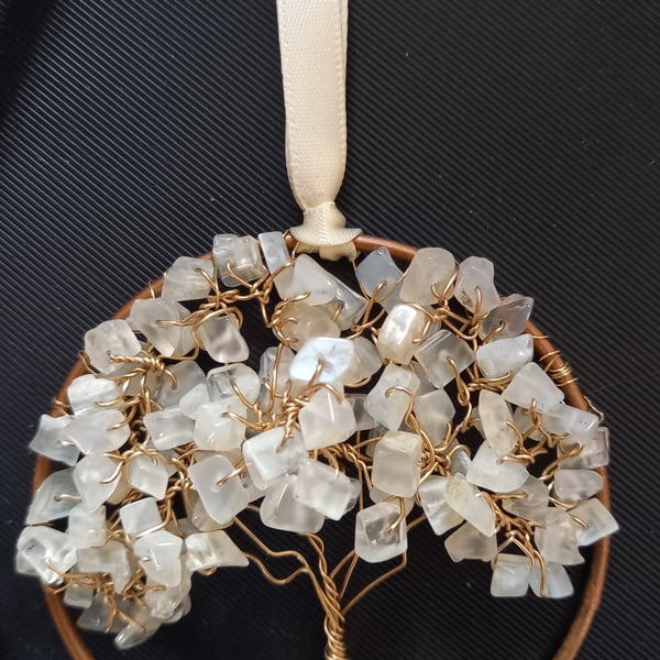  Moonstone Crystal tree of life bangle hangers on a ribbon 