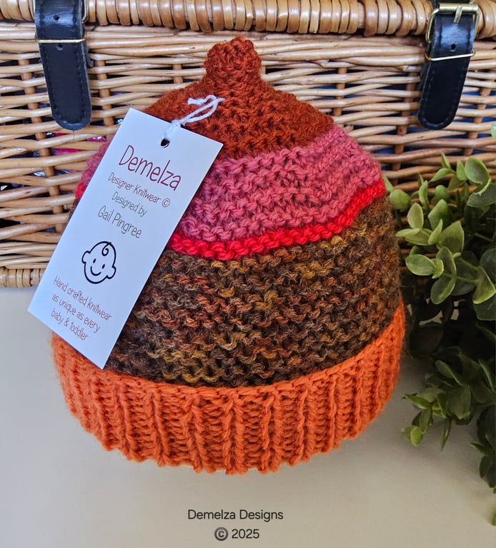 Designer Baby Boys Aran Hand Knitted Benie Hat 3-6 months size