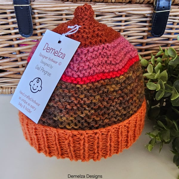 Designer Baby Boys Aran Hand Knitted Benie Hat 3-6 months size