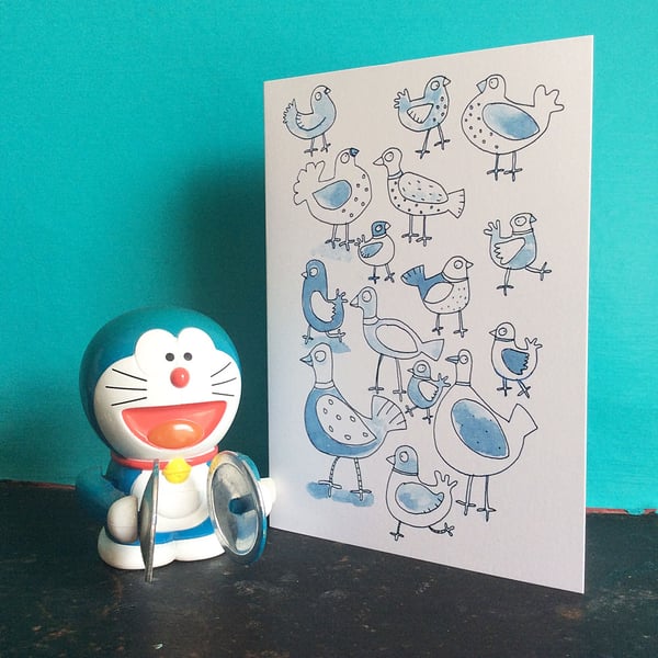 Blue Pigeons blank greetings card  by Jo Brown