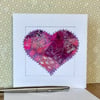 Embroidered up-cycled fabric heart Art Card.  
