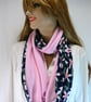 Infinity scarf (two tone, plain pink and floral navy print) - Image 1